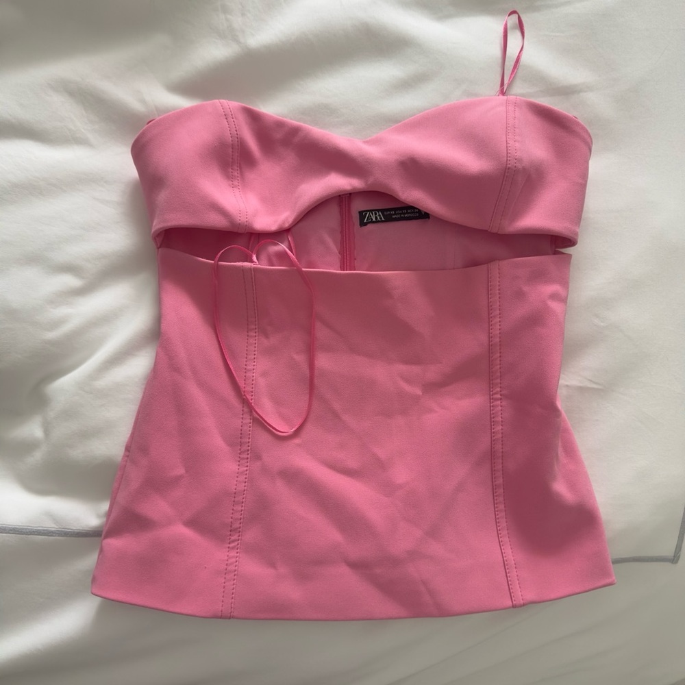 Zara never worn pink Strapless cutout Top